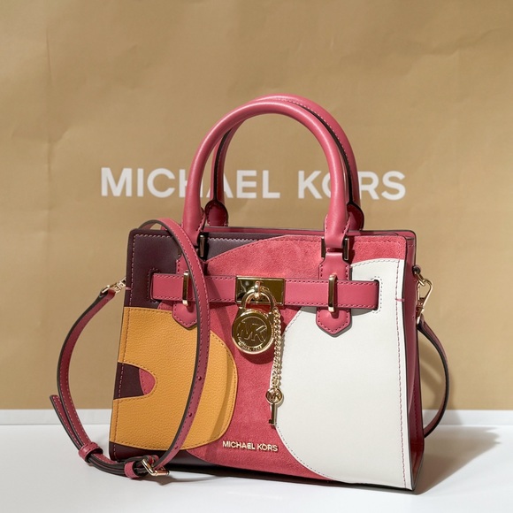 Michael Kors Hamilton Small Satchel Shoulder Bag Graphic Logo Light Berry Multi - Picture 3 of 14